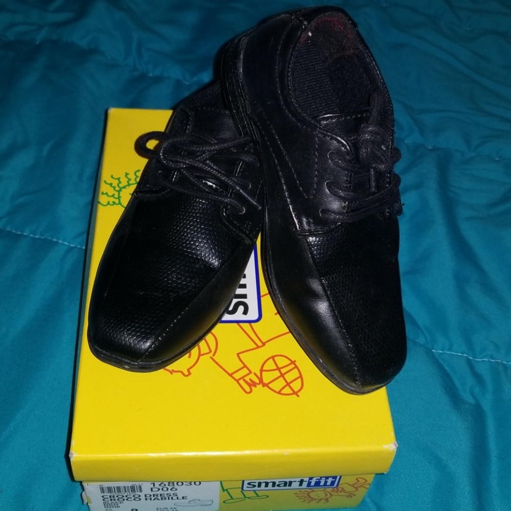Boys Black Crocodile Dress Shoes